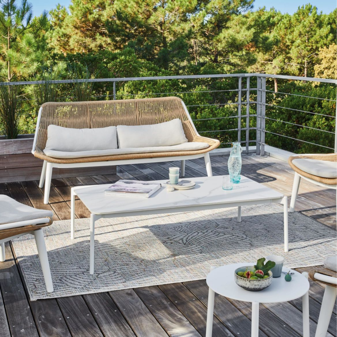 Salon de jardin Como | 2 fauteuils + 1 canapé | Blanc & Écru