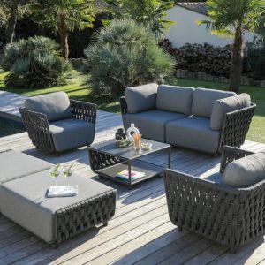 Salon de jardin Hug | 1 canapé + 1 fauteuil + 1 table basse | Anthracite