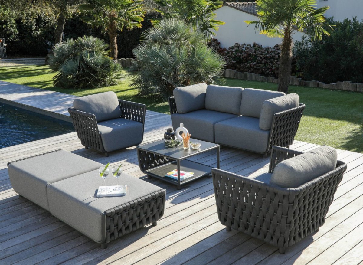 Salon de jardin Hug | 1 canapé + 1 fauteuil + 1 table basse | Anthracite
