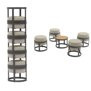 Salon de jardin Totem | 4 fauteuils + 1 table basse | Graphite & Gris