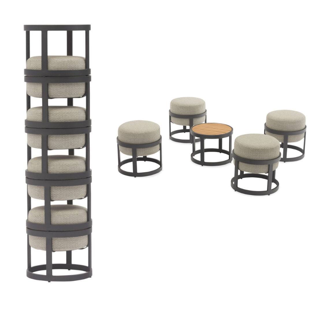 Salon de jardin Totem | 4 fauteuils + 1 table basse | Graphite & Gris